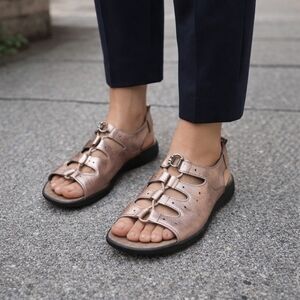 Ecco Metallic Leather Toggle Sandals